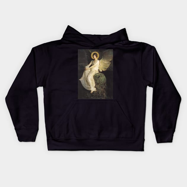 Winged Figure Seated Upon a Rock by Abbott Thayer Kids Hoodie by MasterpieceCafe